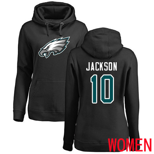 Women Philadelphia Eagles 10 DeSean Jackson Black Name and Number Logo NFL Pullover Hoodie Sweatshirts